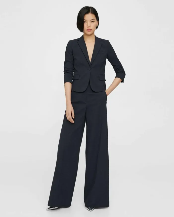 Pants Women Theory HighWaist WideLeg Pant In Seersucker Navy