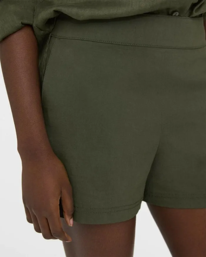 Pants Women Theory Mini Short In Good Linen Dark Olive Pants Women Theory Mini Short In Good Linen Dark Olive