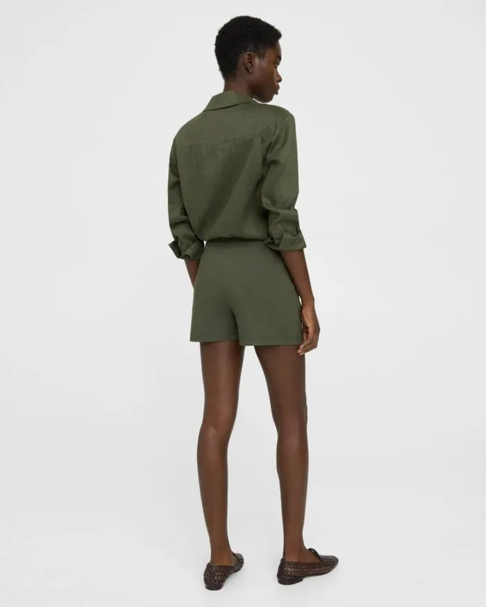 Pants Women Theory Mini Short In Good Linen Dark Olive Pants Women Theory Mini Short In Good Linen Dark Olive