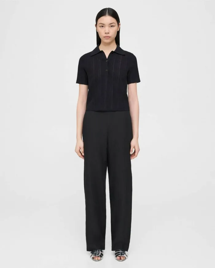 Pants Women Theory Straight PullOn Pant In Galena Linen Black