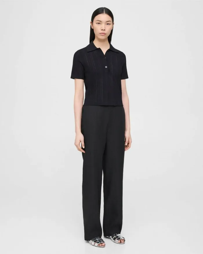 Pants Women Theory Straight PullOn Pant In Galena Linen Black Pants Women Theory Straight PullOn Pant In Galena Linen Black