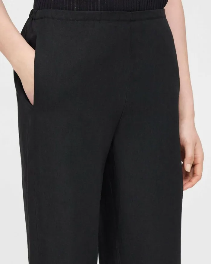 Pants Women Theory Straight PullOn Pant In Galena Linen Black Pants Women Theory Straight PullOn Pant In Galena Linen Black