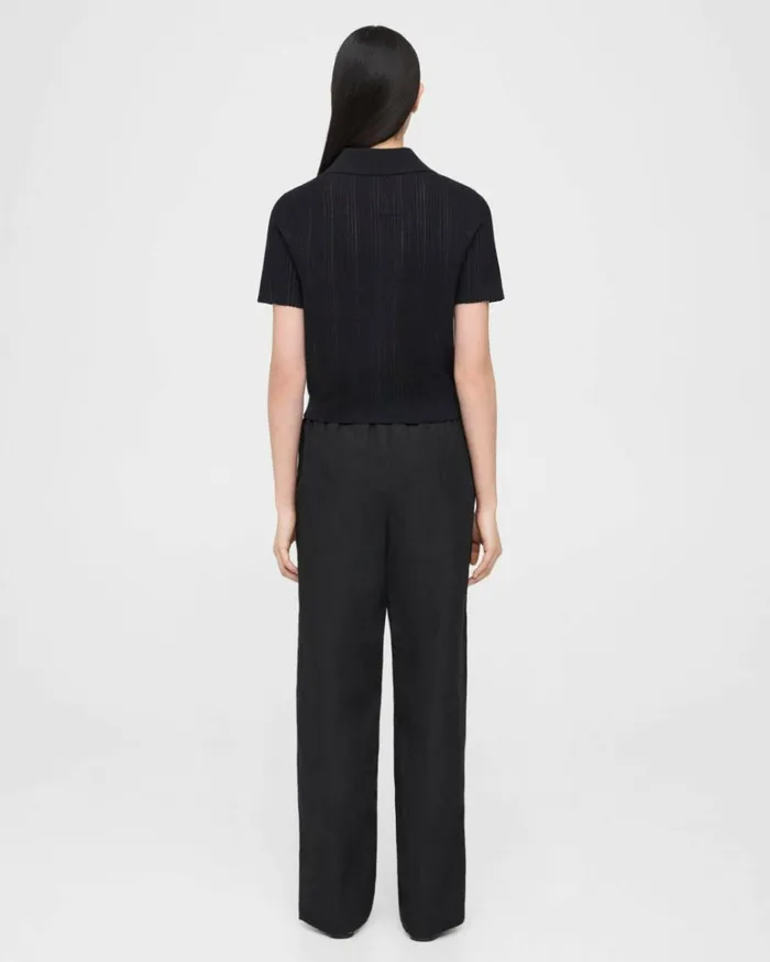 Pants Women Theory Straight PullOn Pant In Galena Linen Black Pants Women Theory Straight PullOn Pant In Galena Linen Black
