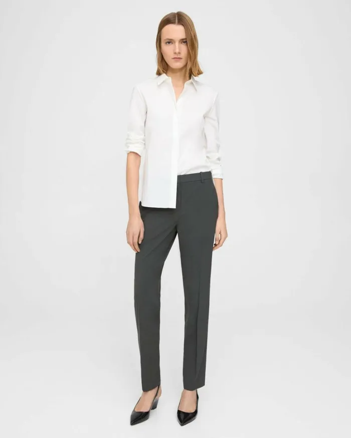 Pants Women Theory Treeca Full Length Pant In Good Wool Deep Green