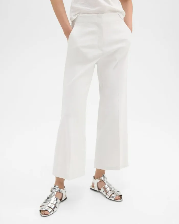 Pants Women Theory Wide Crop Pant In Good Linen White Pants Women Theory Wide Crop Pant In Good Linen White