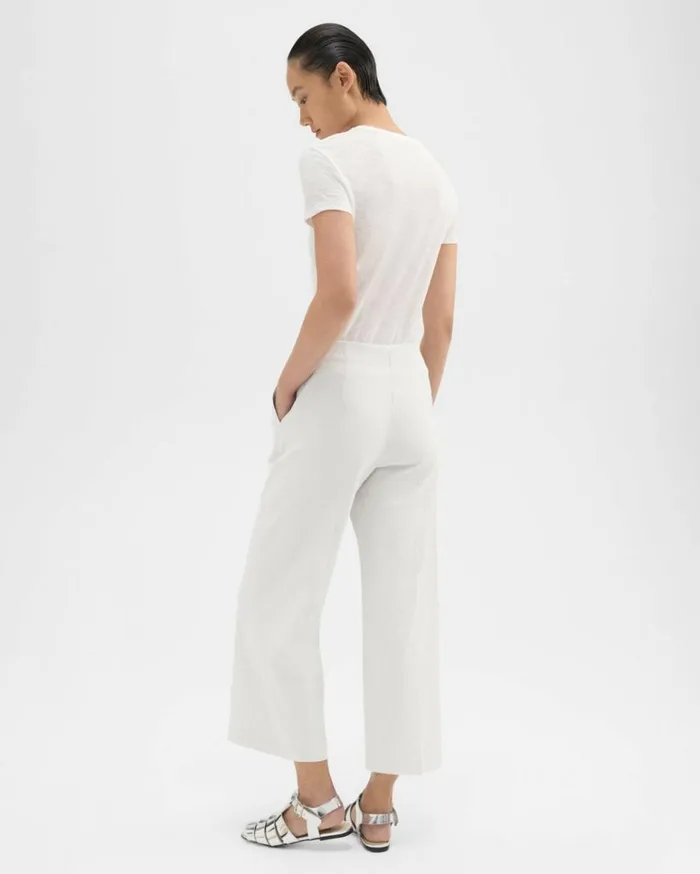 Pants Women Theory Wide Crop Pant In Good Linen White Pants Women Theory Wide Crop Pant In Good Linen White