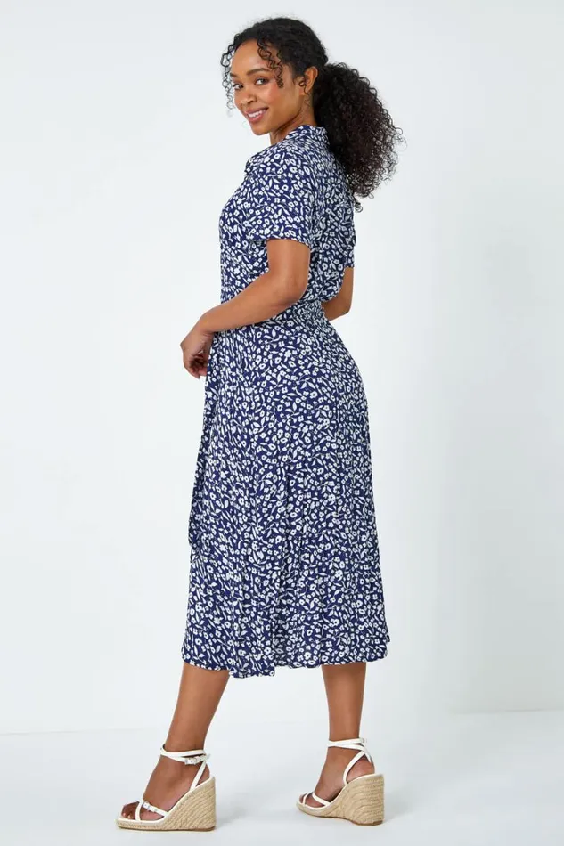 Petite Ditsy Floral Shirt Dress Women Roman Dresses