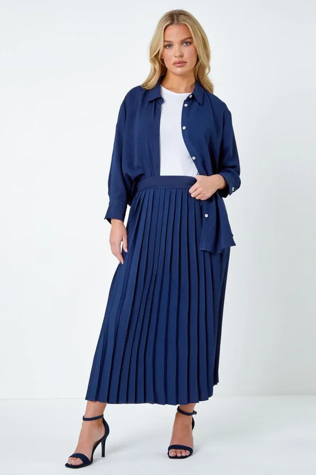 Petite Plain A Line Pleated Midi Skirt Women Roman Skirts