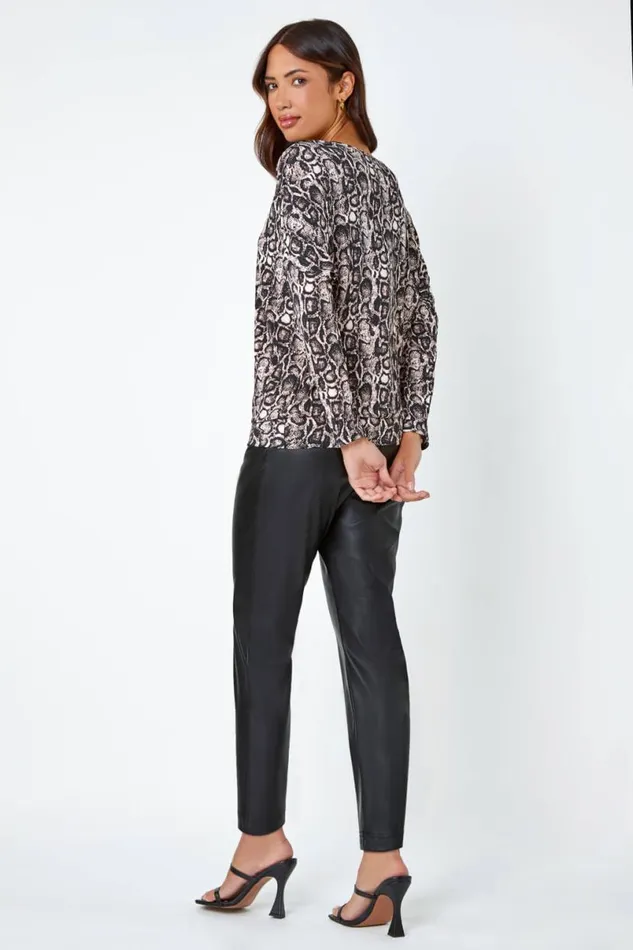 Pink Animal Print Stretch Jersey Top Women Roman Tops