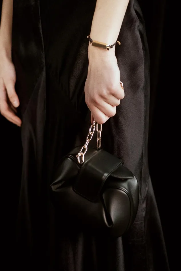 Pouches and Clutches Women Gabriela Hearst Soft Demi Clutch With Chain In Black Nappa Leather