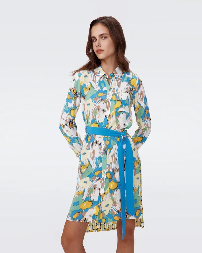 Prita Shirt Dress Huge Day Dream Floral Blue And Maypole Yellow Women DVF Dresses
