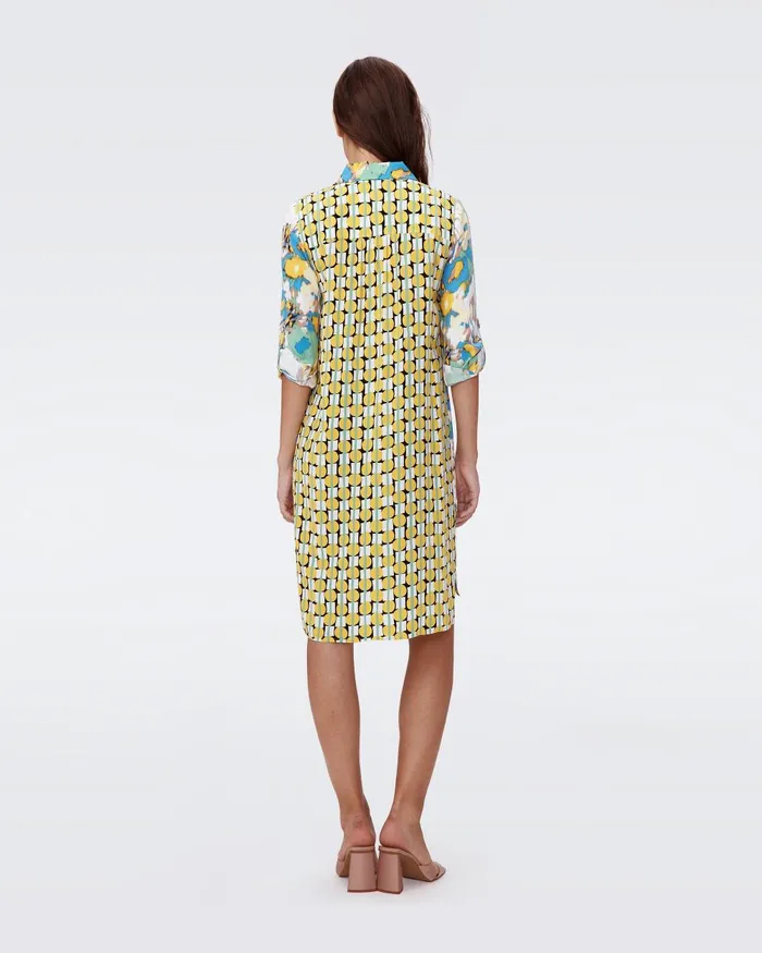 Prita Shirt Dress Huge Day Dream Floral Blue And Maypole Yellow Women DVF Dresses