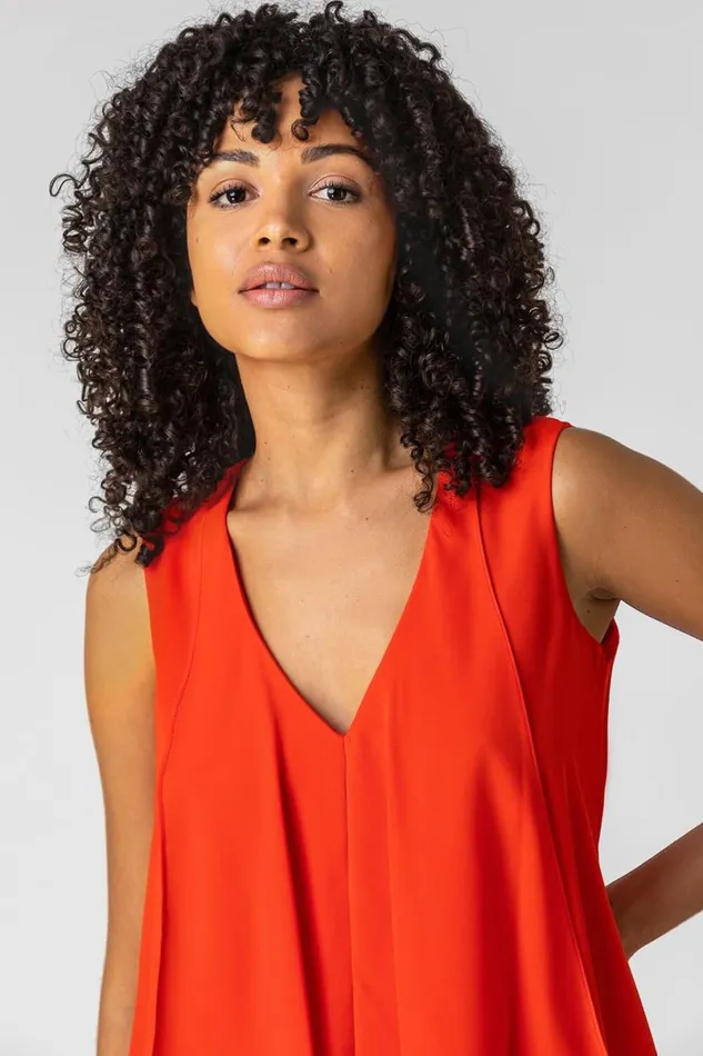 Red Asymmetric Hanky Hem Chiffon Tunic Top Women Roman Tops