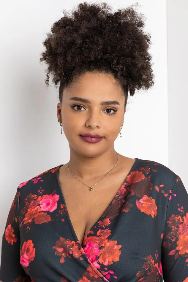 Red Curve Floral Print Wrap Top Women Roman Tops
