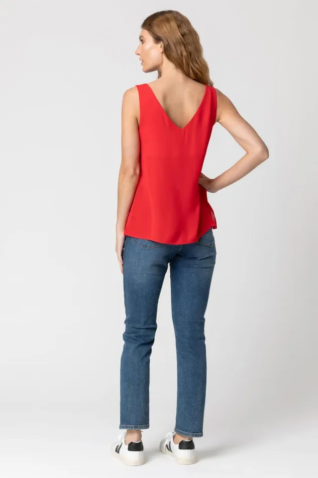 Red VNeck Sleeveless Vest Top Women Roman Tops