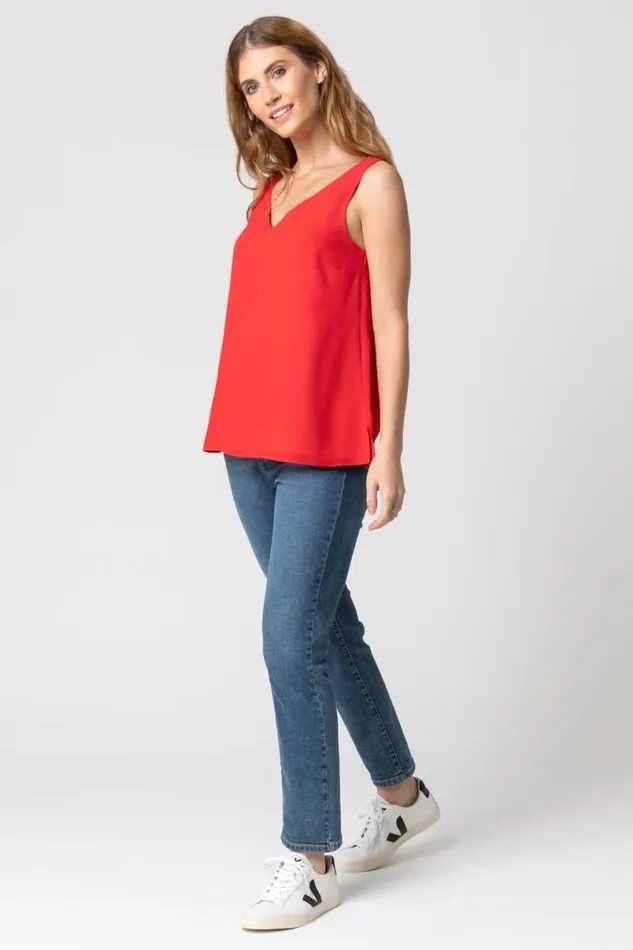 Red VNeck Sleeveless Vest Top Women Roman Tops