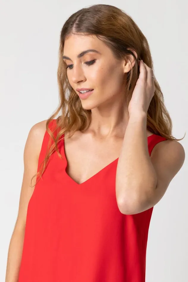 Red VNeck Sleeveless Vest Top Women Roman Tops