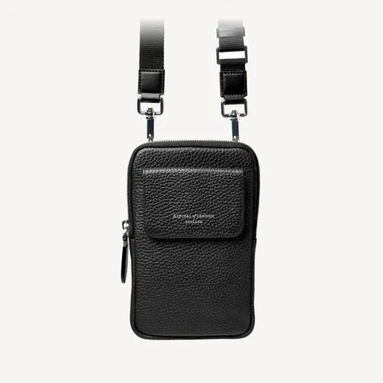 Reporter Crossbody Phone Bag Black Pebble Men Aspinal Of London Crossbody Bags
