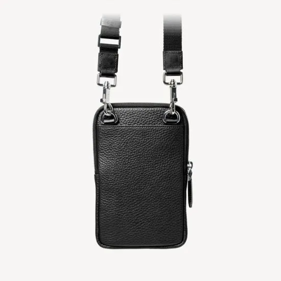 Reporter Crossbody Phone Bag Black Pebble Men Aspinal Of London Crossbody Bags