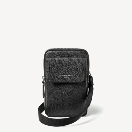 Reporter Crossbody Phone Bag Black Pebble Men Aspinal Of London Crossbody Bags