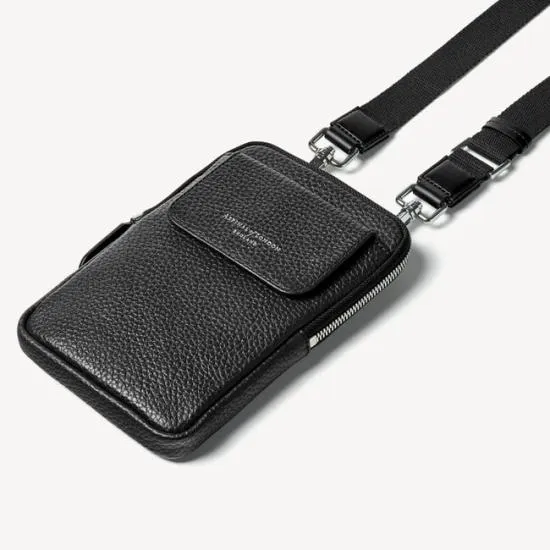 Reporter Crossbody Phone Bag Black Pebble Men Aspinal Of London Crossbody Bags