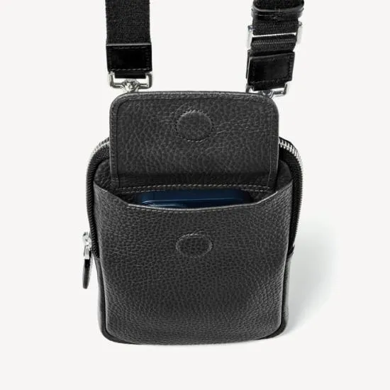 Reporter Crossbody Phone Bag Black Pebble Men Aspinal Of London Crossbody Bags