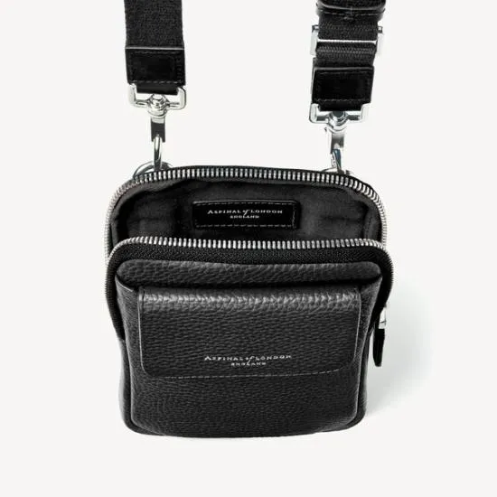 Reporter Crossbody Phone Bag Black Pebble Men Aspinal Of London Crossbody Bags