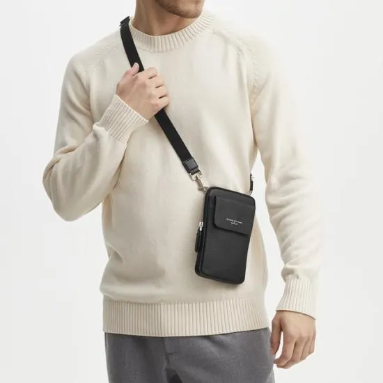 Reporter Crossbody Phone Bag Black Pebble Men Aspinal Of London Crossbody Bags