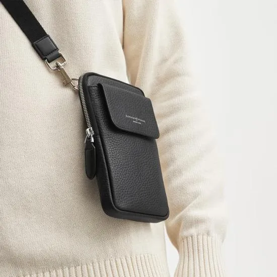 Reporter Crossbody Phone Bag Black Pebble Men Aspinal Of London Crossbody Bags