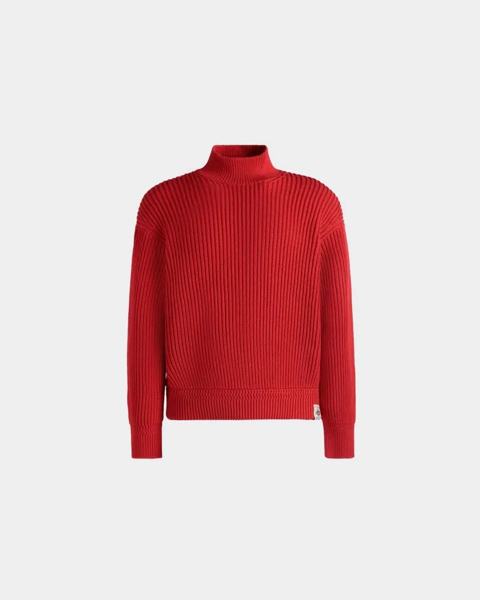 Roll Neck In Candy Red Cotton Men Bally Knitwear