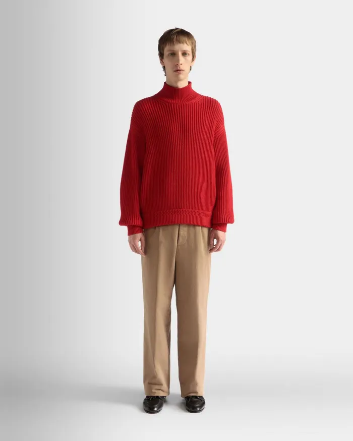Roll Neck In Candy Red Cotton Men Bally Knitwear