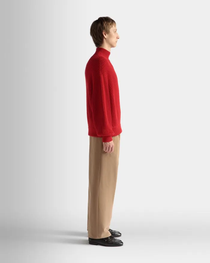 Roll Neck In Candy Red Cotton Men Bally Knitwear