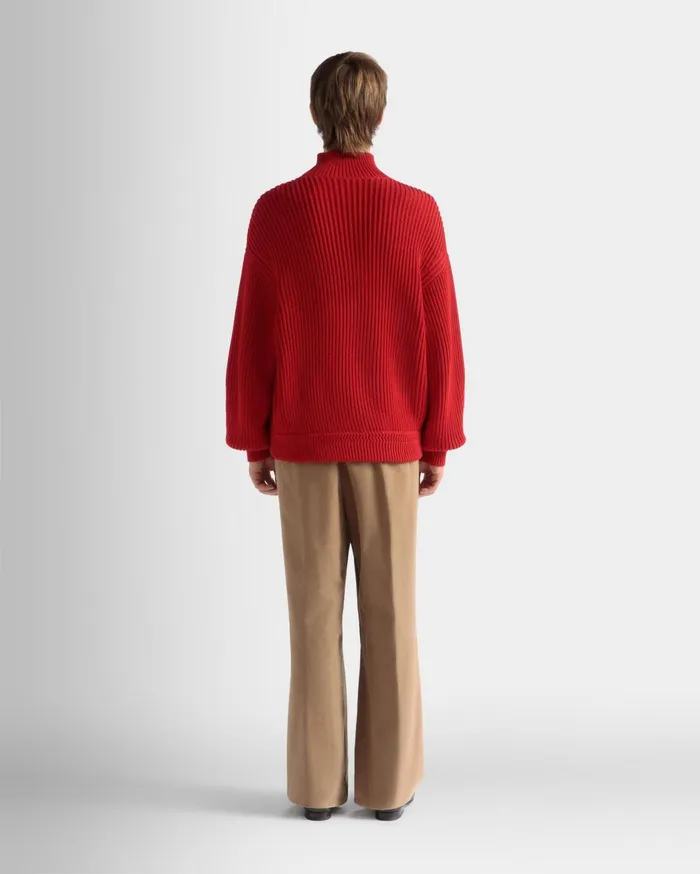 Roll Neck In Candy Red Cotton Men Bally Knitwear