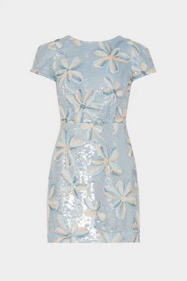 Rowen Floral Embroidery Mesh Sequin Dress Periwinkle Multi Women Milly Dresses