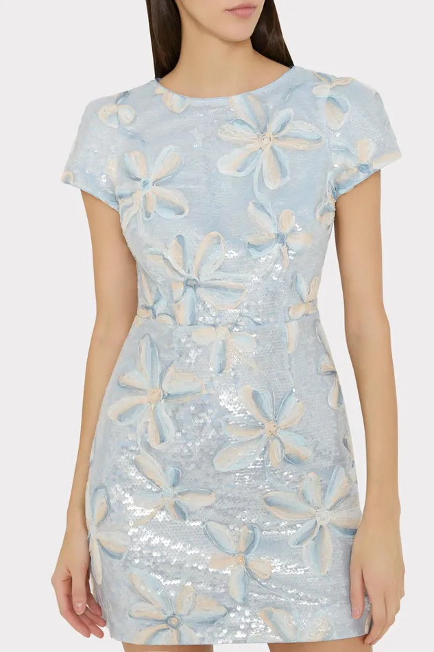 Rowen Floral Embroidery Mesh Sequin Dress Periwinkle Multi Women Milly Dresses