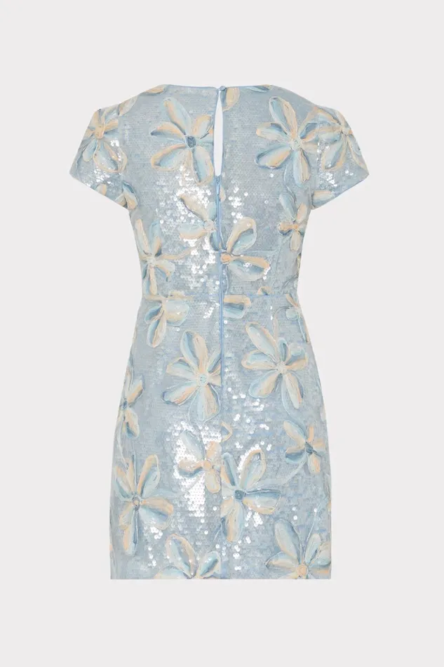 Rowen Floral Embroidery Mesh Sequin Dress Periwinkle Multi Women Milly Dresses