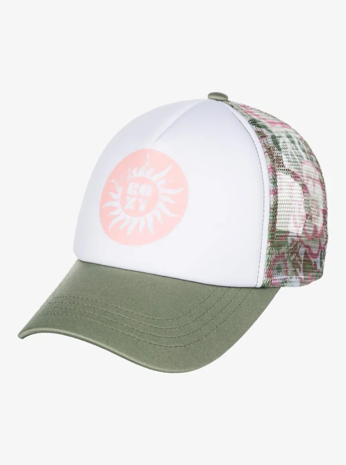 Roxy Donut Spain 8211 Trucker Cap Oil Green Wild Flower Swim Women Hats and Caps
