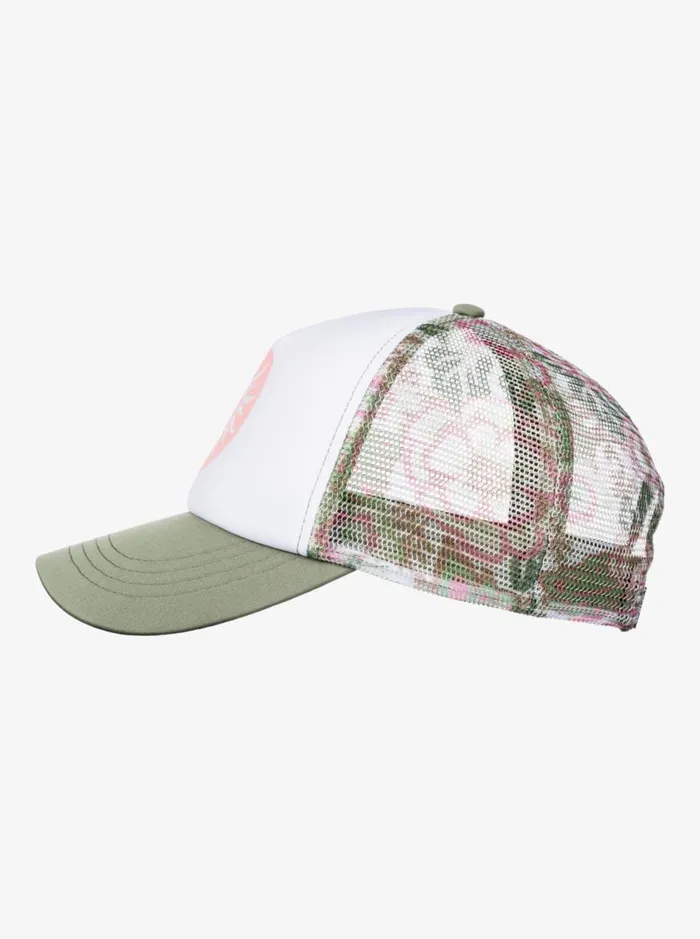 Roxy Donut Spain 8211 Trucker Cap Oil Green Wild Flower Swim Women Hats and Caps