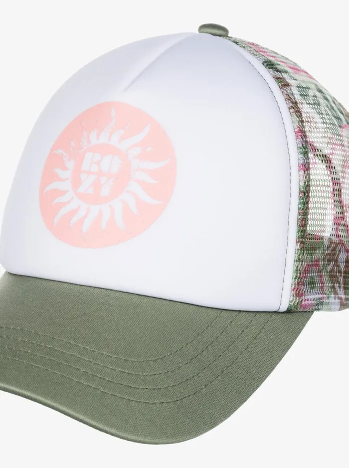 Roxy Donut Spain 8211 Trucker Cap Oil Green Wild Flower Swim Women Hats and Caps