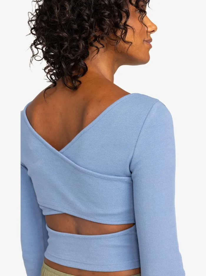 Roxy Good Keepsake 8211 Long Sleeves Cropped Top Infinity Blue Women TShirts and Tops