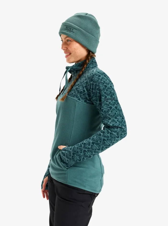 Roxy Sayna 8211 Half Zip Polar Pullover Sea Pine Roxygram Tonal Women Sweatshirts and Hoodies
