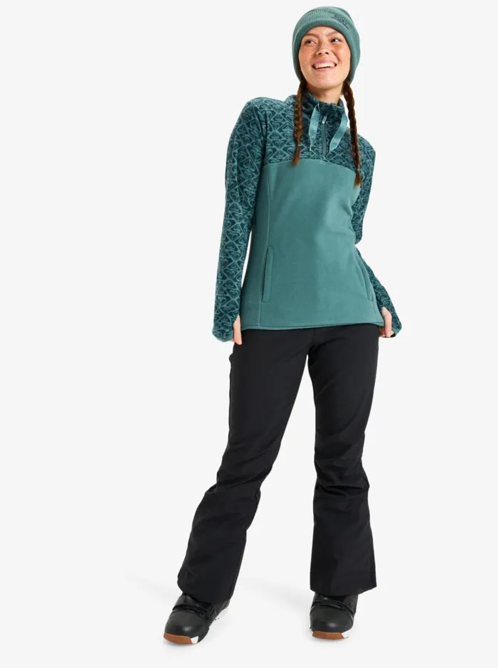 Roxy Sayna 8211 Half Zip Polar Pullover Sea Pine Roxygram Tonal Women Sweatshirts and Hoodies