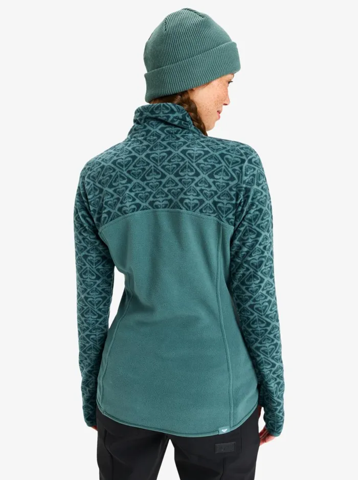 Roxy Sayna 8211 Half Zip Polar Pullover Sea Pine Roxygram Tonal Women Sweatshirts and Hoodies