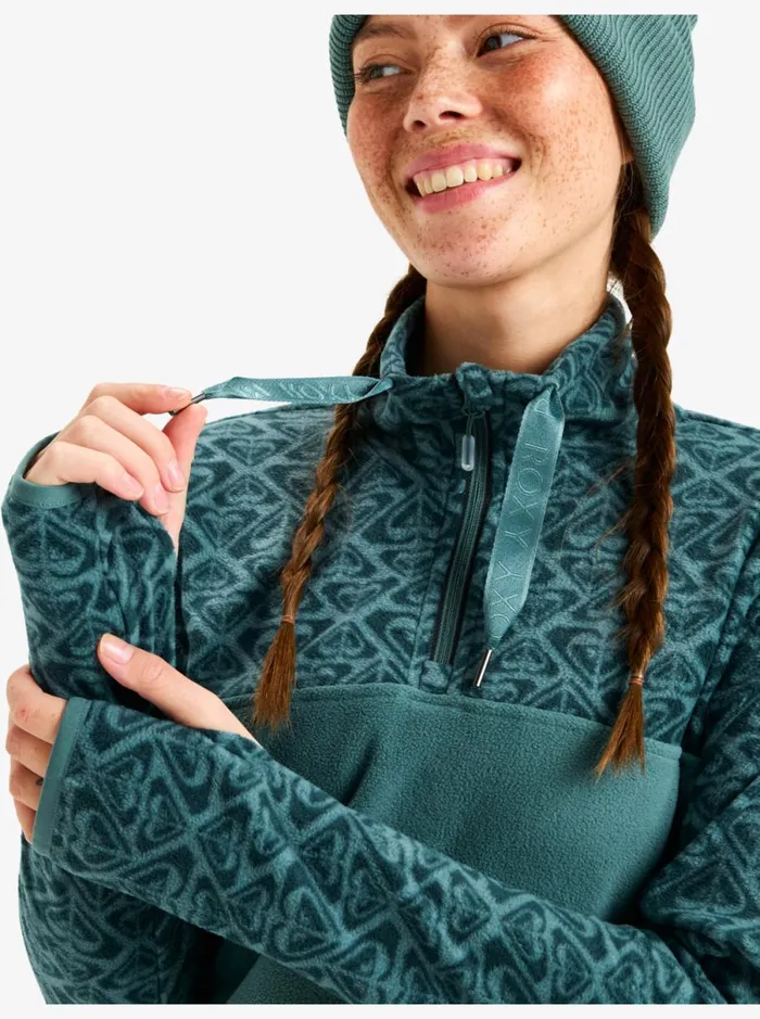 Roxy Sayna 8211 Half Zip Polar Pullover Sea Pine Roxygram Tonal Women Sweatshirts and Hoodies