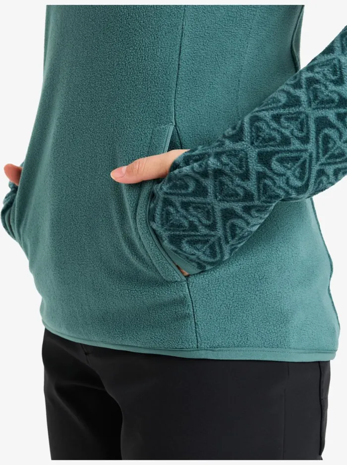 Roxy Sayna 8211 Half Zip Polar Pullover Sea Pine Roxygram Tonal Women Sweatshirts and Hoodies