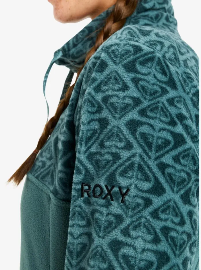 Roxy Sayna 8211 Half Zip Polar Pullover Sea Pine Roxygram Tonal Women Sweatshirts and Hoodies