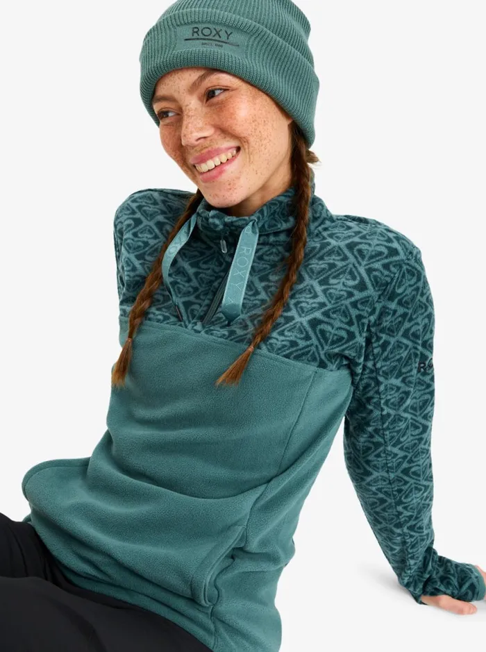 Roxy Sayna 8211 Half Zip Polar Pullover Sea Pine Roxygram Tonal Women Sweatshirts and Hoodies