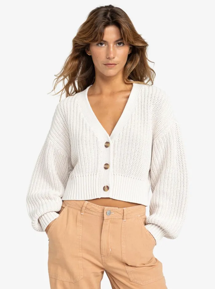 Roxy Sundaze Washed 8211 Cardigan Egret Women Jumpers and Cardigans