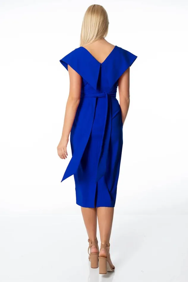 Royal Blue Cross Front Midi Dress Women Roman Dresses