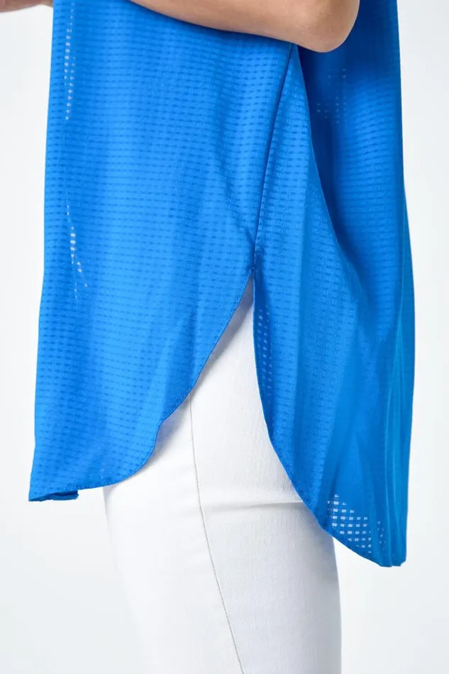 Royal Blue Textured Sleeveless Blouse Women Roman Tops